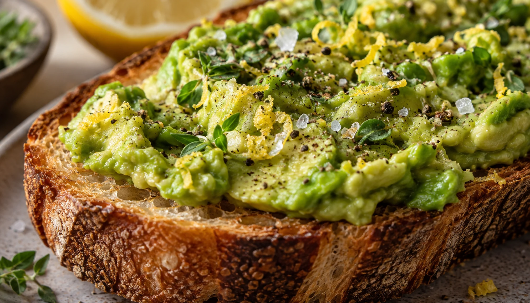 Détail des ingrédients et textures pour avocado toast