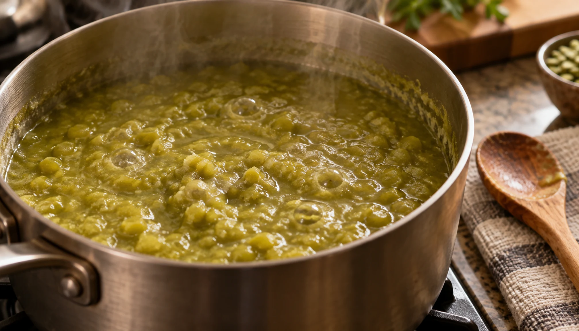 Détail des ingrédients et textures pour cuisson pois cassés