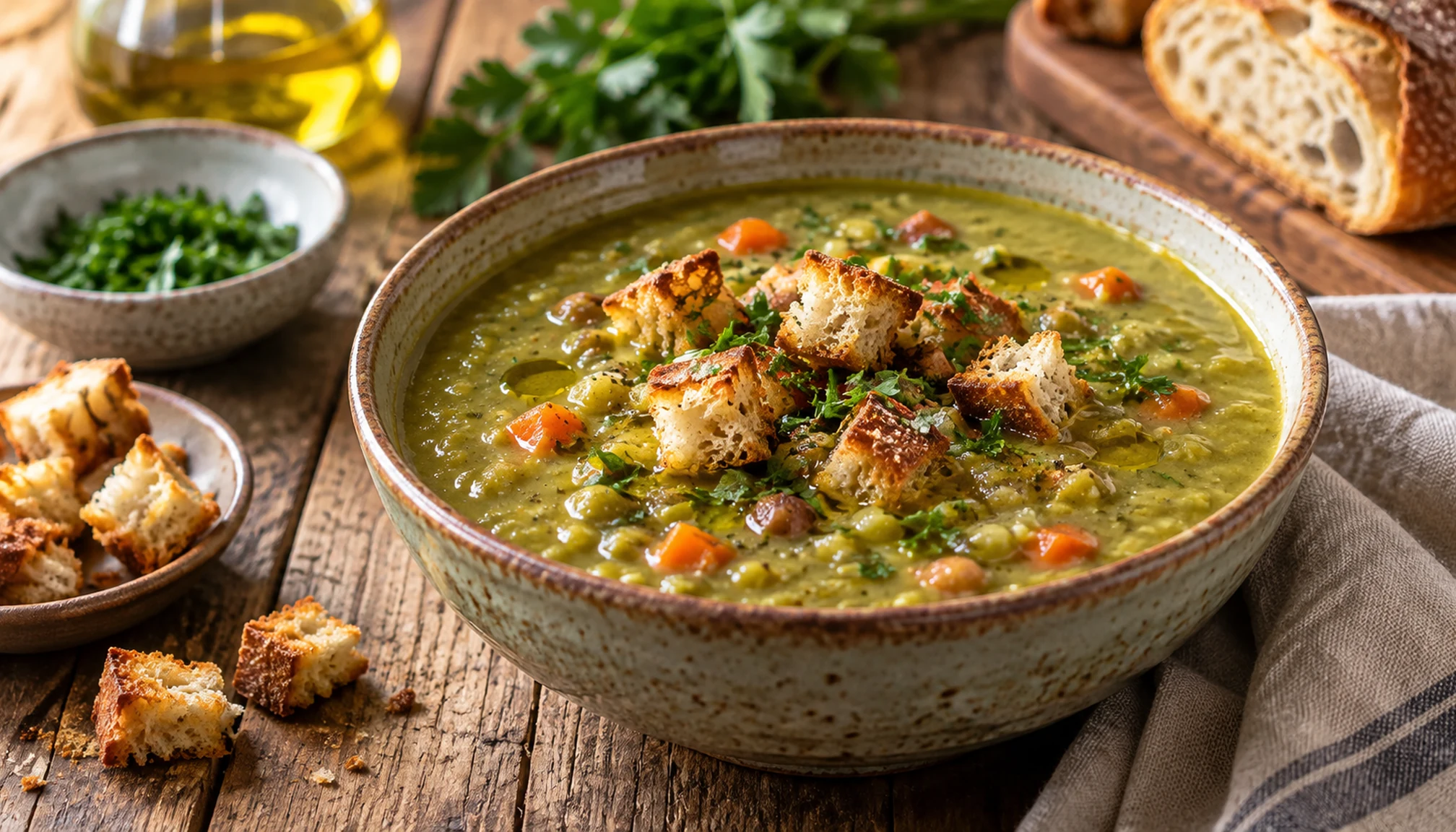 Présentation finale de cuisson pois cassés prête à servir