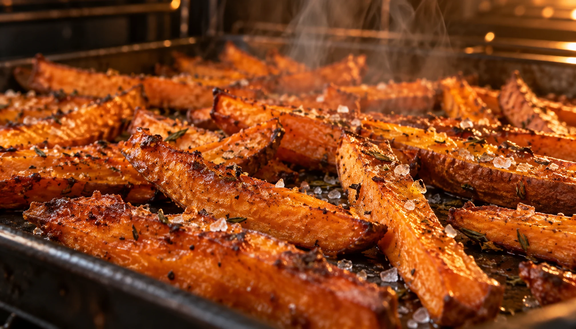 Détail des ingrédients et textures pour frites de patates douces au four croustillantes