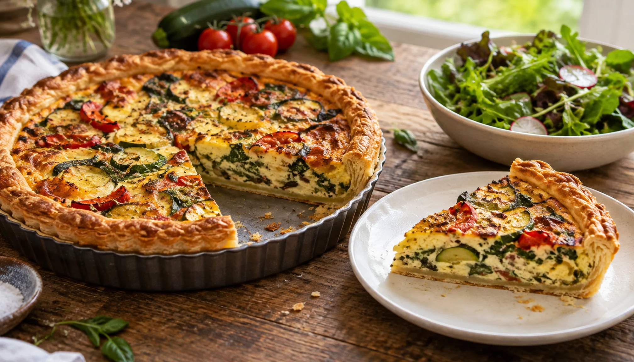 Présentation finale de pâte feuilletée pour quiche prête à servir