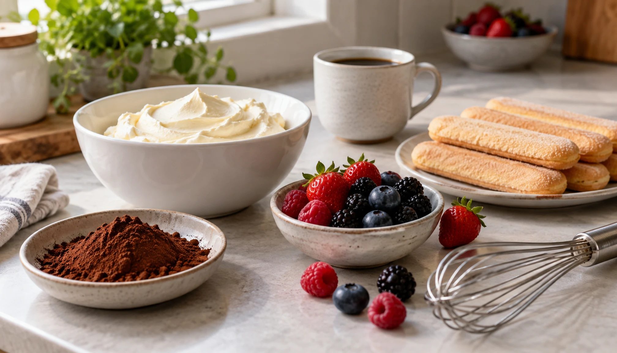 Préparation culinaire autour de que faire avec le mascarpone sur un plan de travail