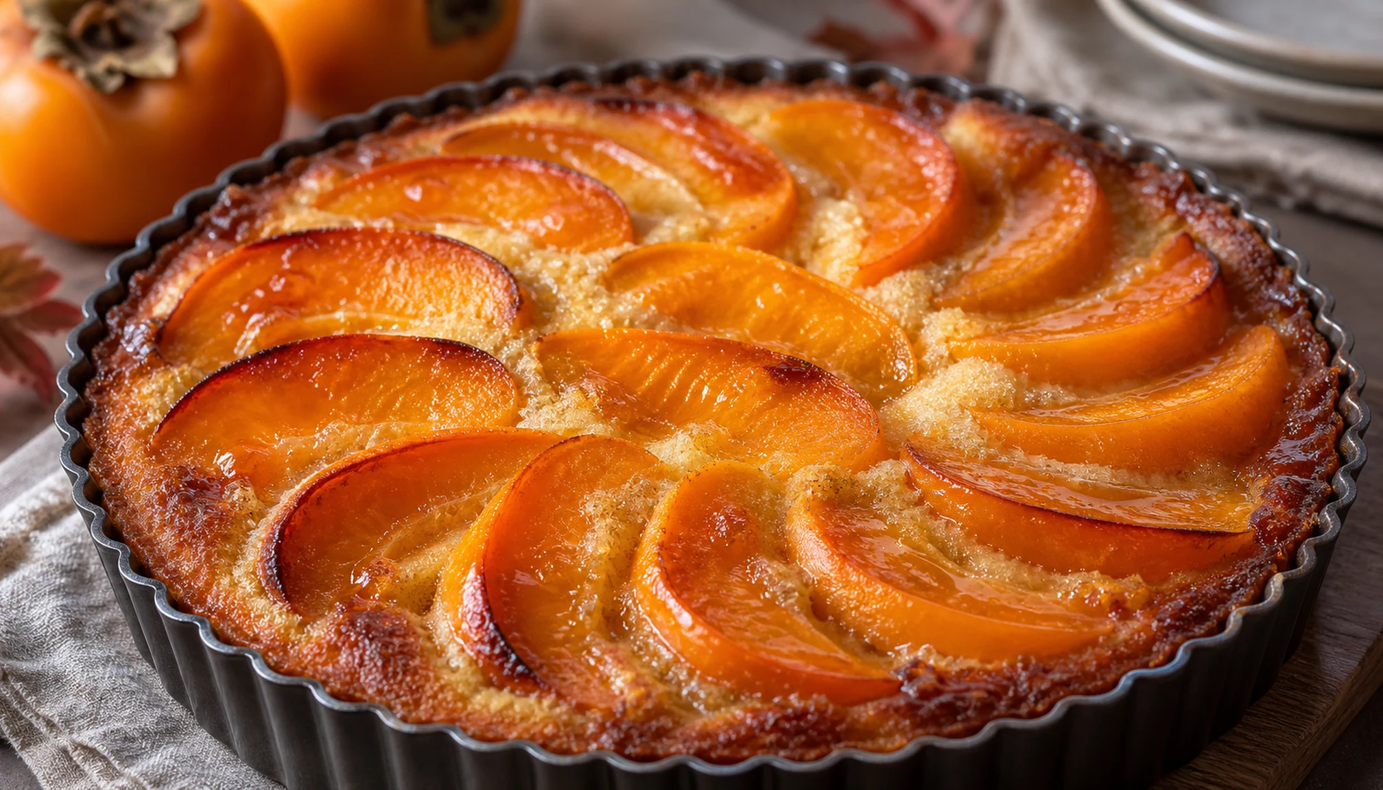 Détail des ingrédients et textures pour recette avec des kakis