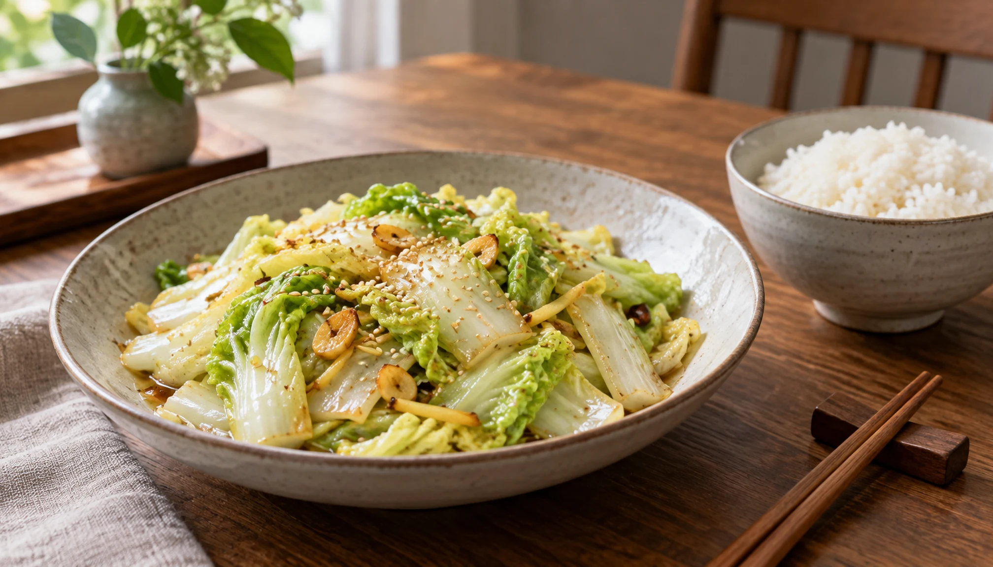 Présentation finale de recette chou chinois rapide prête à servir