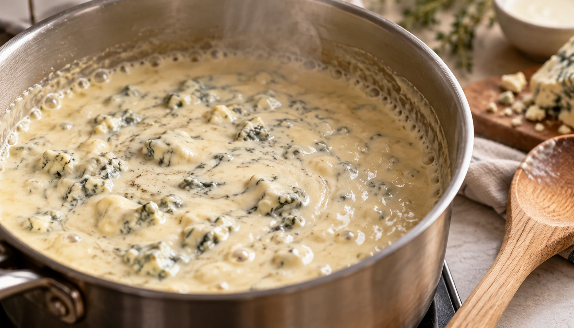 Détail des ingrédients et textures pour sauce roquefort maison