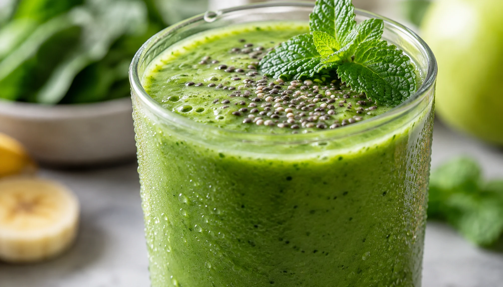 Détail des ingrédients et textures pour smoothie pour maigrir du ventre