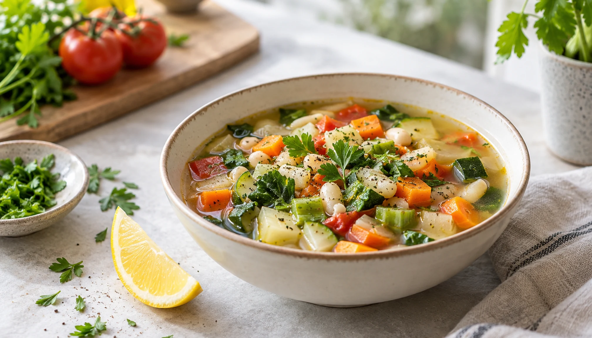 Présentation finale de soupe pour maigrir prête à servir