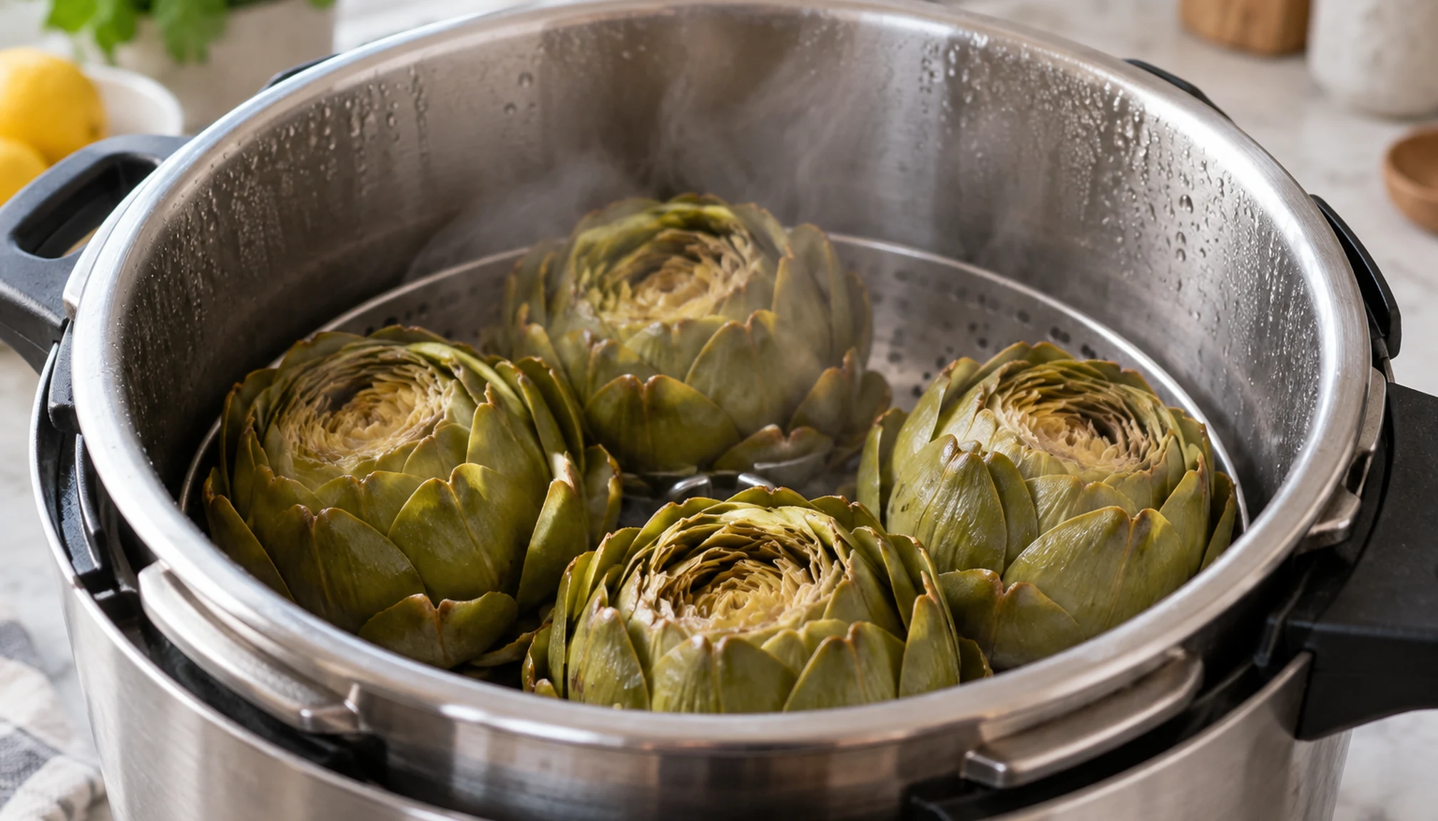 Détail des ingrédients et textures pour temps de cuisson artichaut en cocotte-minute