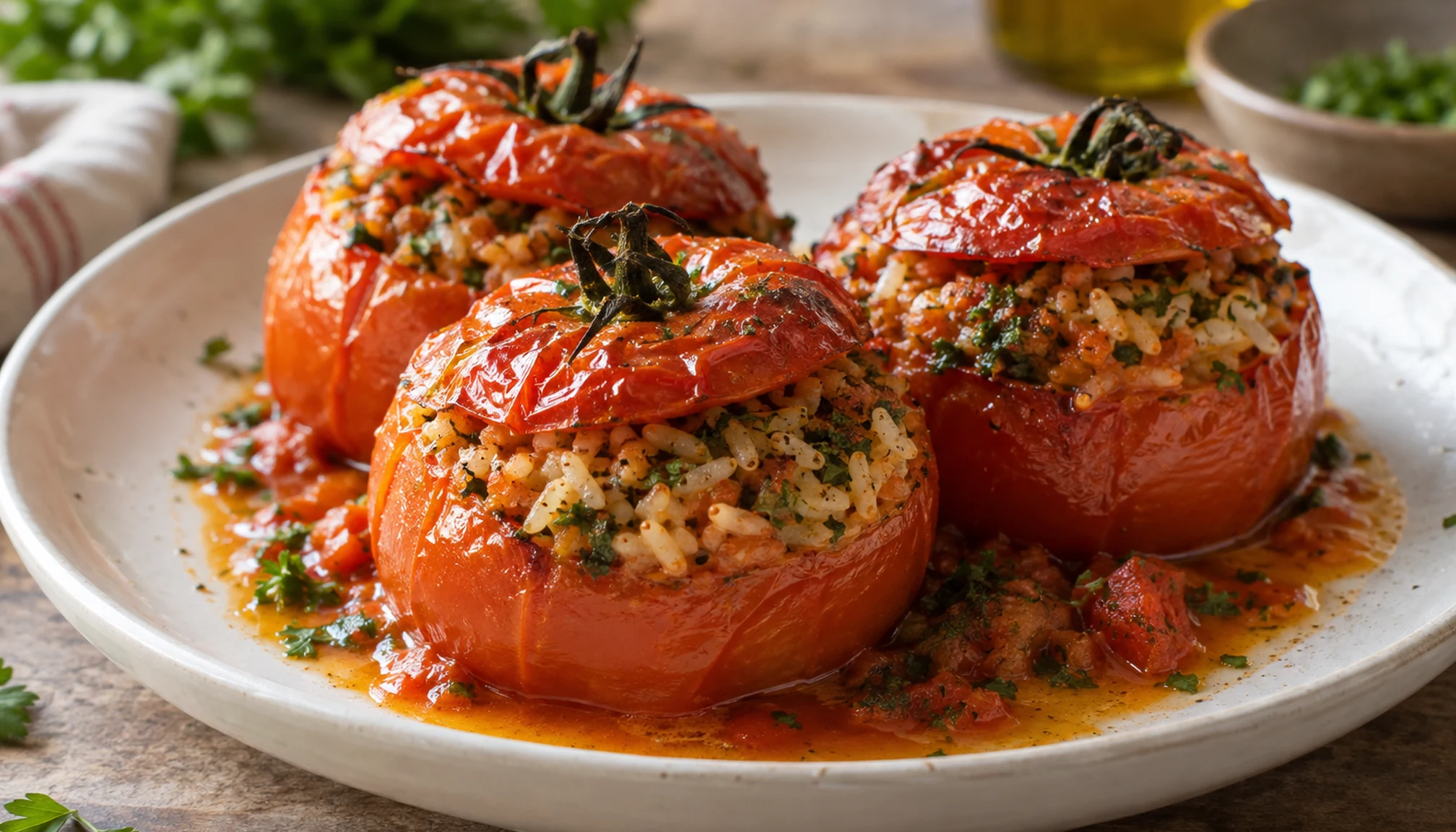 Présentation finale de tomates farcies maison prête à servir