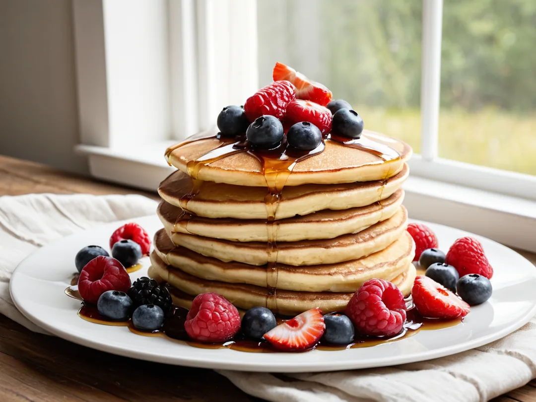 Trois pancakes avec des fruits rouges
